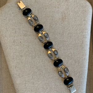 Estate Sterling Silver and Onyx Bracelet